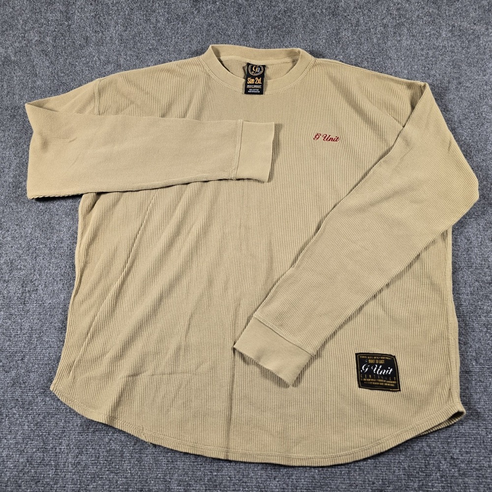 VTG G Unit Certified Heavyweight Thermal Waffle Knit Shirt Men's 2XL Beige Y2K